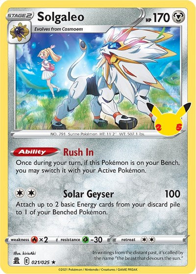 Solgaleo (CLB) #021/025 Holo Rare (Holofoil Lightly Played) Celebrations Pokemon: 2021