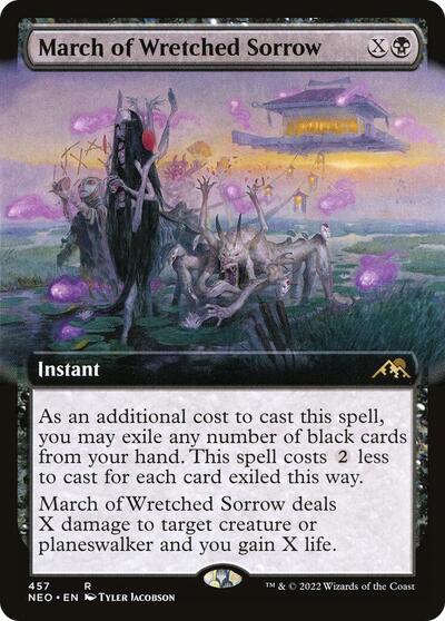 March of Wretched Sorrow Extended Art (NEO) #457 Rare (Lightly Played) Kamigawa: Neon Dynasty Magic: The Gathering: 2022