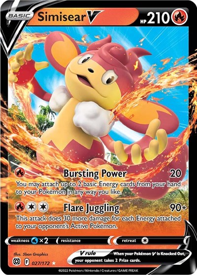 Simisear V (SWSH09) #027/172 Ultra Rare (Holofoil Moderately Played) SWSH09: Brilliant Stars Pokemon: 2022