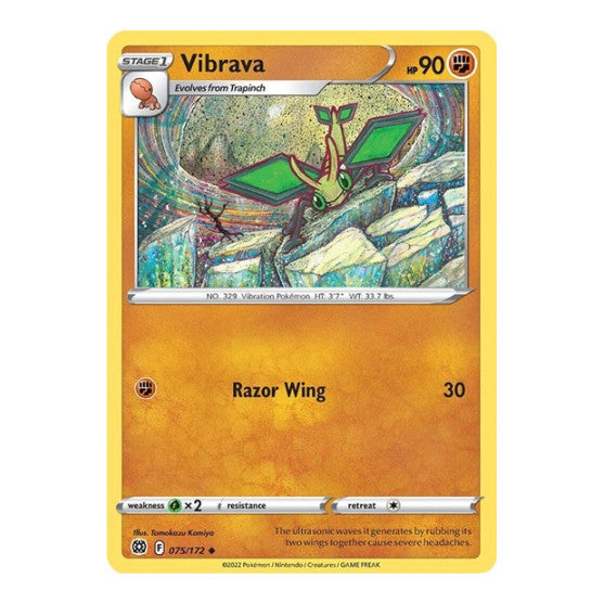 Vibrava (SWSH09) #075/172 Uncommon (Reverse Holofoil Moderately Played) SWSH09: Brilliant Stars Pokemon: 2022