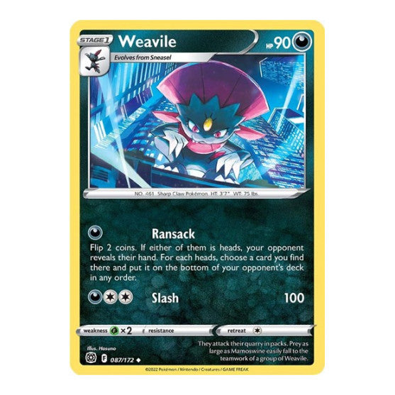 Weavile (SWSH09) #087/172 Uncommon (Reverse Holofoil Moderately Played) SWSH09: Brilliant Stars Pokemon: 2022