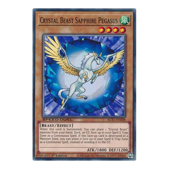 Crystal Beast Sapphire Pegasus () #SGX1-ENF08 Common (1st Edition Lightly Played) Speed Duel GX: Duel Academy Box YuGiOh: 2022