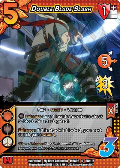Double Blade Slash (MHA2) #65/117 Common (1st Edition Normal Lightly Played) UniVersus: My Hero Academia: Crimson Rampage UniVersus: 2022