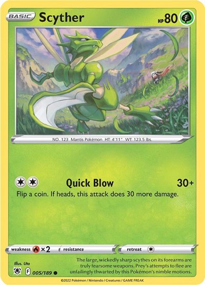 Scyther (005) (SWSH10) #005/189 Common (Reverse Holofoil Lightly Played) SWSH10: Astral Radiance Pokemon: 2022
