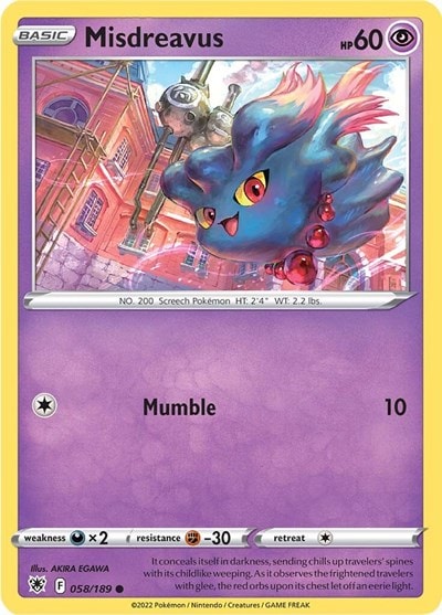 Misdreavus (SWSH10) #058/189 Common (Reverse Holofoil Moderately Played) SWSH10: Astral Radiance Pokemon: 2022