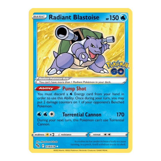 Radiant Blastoise (PGO) #018/078 Radiant Rare (Holofoil Near Mint) Pokemon GO Pokemon: 2022
