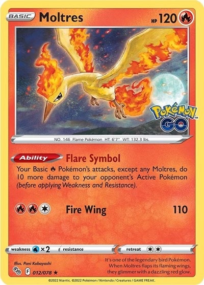 Moltres (PGO) #012/078 Holo Rare (Holofoil Lightly Played) Pokemon GO Pokemon: 2022