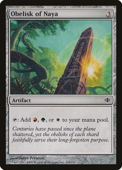 Obelisk of Naya (ALA) #216 Common (Damaged) Shards of Alara Magic: The Gathering: 2008