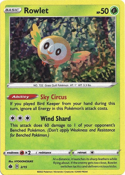 Rowlet 2 15 (M22) #002/015 Promo (Holofoil Near Mint) McDonald's Promos 2022 Pokemon: 2022
