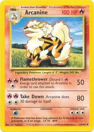 Arcanine (BS) #023/102 Uncommon Base Set Pokemon: 1999