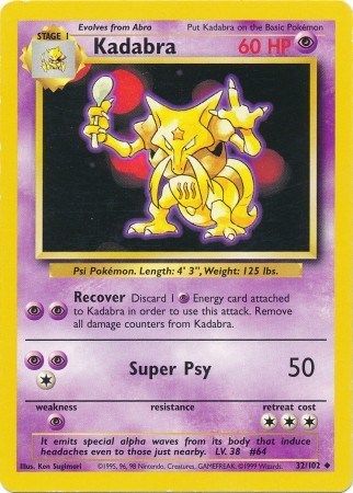 Kadabra (BS) #032/102 Uncommon Base Set Pokemon: 1999