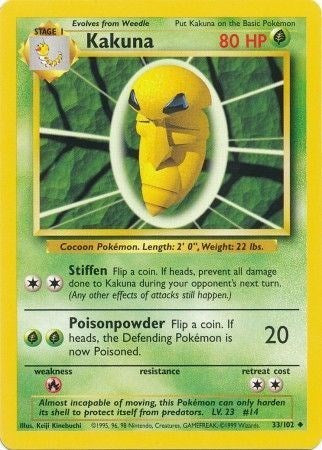 Kakuna (BS) #033/102 Uncommon (Moderately Played) Base Set Pokemon: 1999
