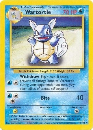 Wartortle (BS) #042/102 Uncommon (Damaged) Base Set Pokemon: 1999