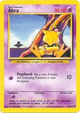 Abra (BS) #043/102 Common Base Set Pokemon: 1999