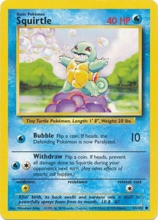 Squirtle (BS) #063/102 Common Base Set Pokemon: 1999