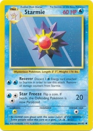 1999 Pokemon: Base Set (BS) - Starmie (#064/102, Common)