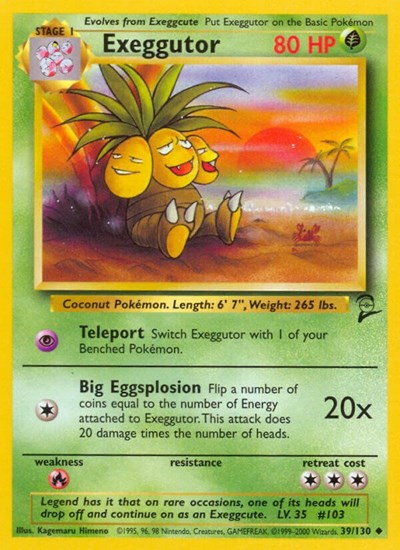 Exeggutor (BS2) #039/130 Uncommon (Damaged) Base Set 2 Pokemon: 2000
