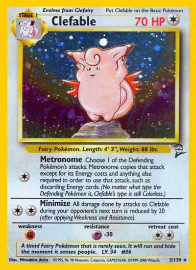 Clefable (BS2) #005/130 Holo Rare (Holofoil Heavily Played) Base Set 2 Pokemon: 2000