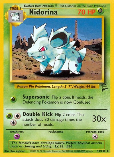 Nidorina (BS2) #053/130 Uncommon (Lightly Played) Base Set 2 Pokemon: 2000