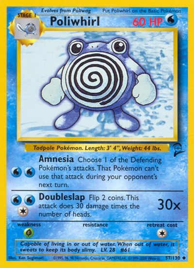 Poliwhirl (BS2) #057/130 Uncommon (Lightly Played) Base Set 2 Pokemon: 2000