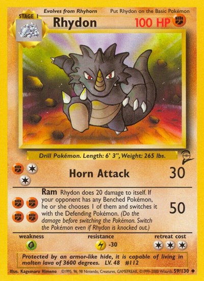 Rhydon (BS2) #059/130 Uncommon (Lightly Played) Base Set 2 Pokemon: 2000