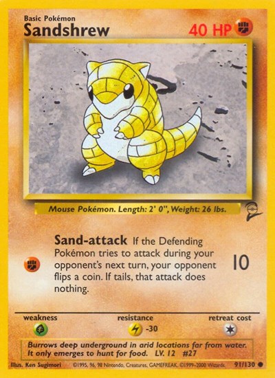 Sandshrew (BS2) #091/130 Common (Lightly Played) Base Set 2 Pokemon: 2000