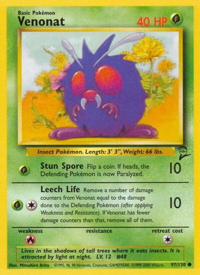 Venonat (BS2) #097/130 Common (Lightly Played) Base Set 2 Pokemon: 2000