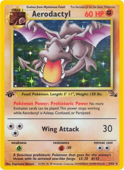Aerodactyl 1 (FO) #01/62 Holo Rare (Unlimited Holofoil Moderately Played) Fossil Pokemon: 1999
