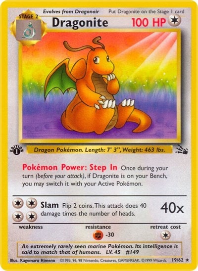 Dragonite (19) (FO) #19/62 Rare Fossil Pokemon: 1999