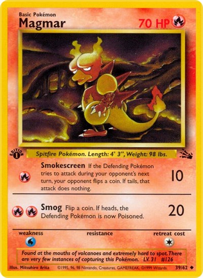 Magmar (FO) #39/62 Uncommon Fossil Pokemon: 1999