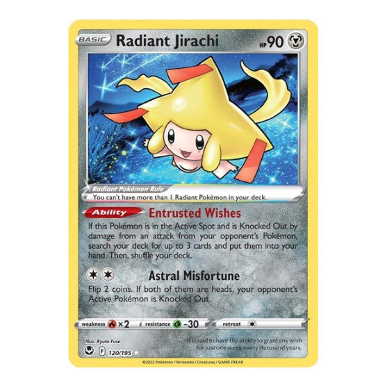 Radiant Jirachi (SWSH12) #120/195 Radiant Rare (Holofoil Lightly Played) SWSH12: Silver Tempest Pokemon: 2022