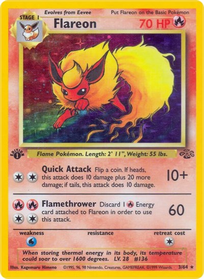 Flareon 3 (JU) #03/64 Holo Rare Jungle Pokemon: 1999