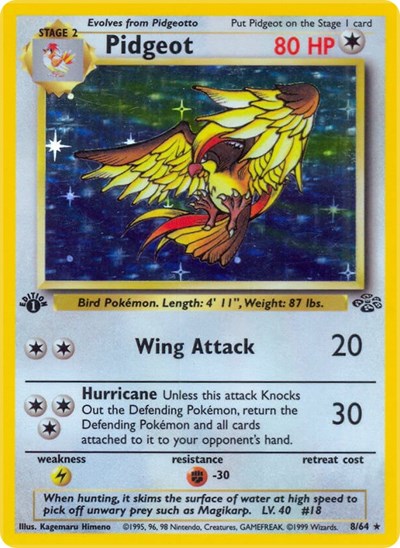 Pidgeot 8 (JU) #08/64 Holo Rare (Unlimited Holofoil Lightly Played) Jungle Pokemon: 1999