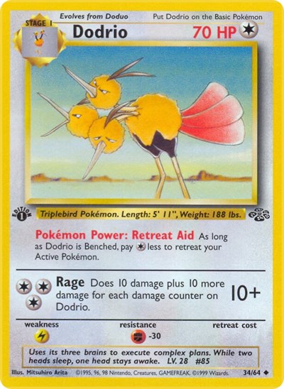 1999 Pokemon: Jungle (JU) - Dodrio (#34/64, Uncommon)