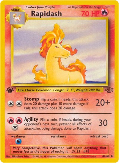 Rapidash (JU) #44/64 Uncommon (Unlimited Near Mint) Jungle Pokemon: 1999