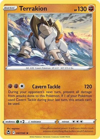 Terrakion (SWSH12) #097/195 Holo Rare (Holofoil Near Mint) SWSH12: Silver Tempest Pokemon: 2022