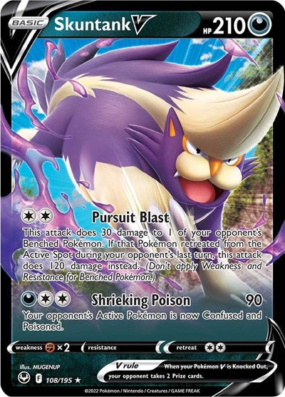 Skuntank V (SWSH12) #108/195 Ultra Rare (Holofoil Near Mint) SWSH12: Silver Tempest Pokemon: 2022