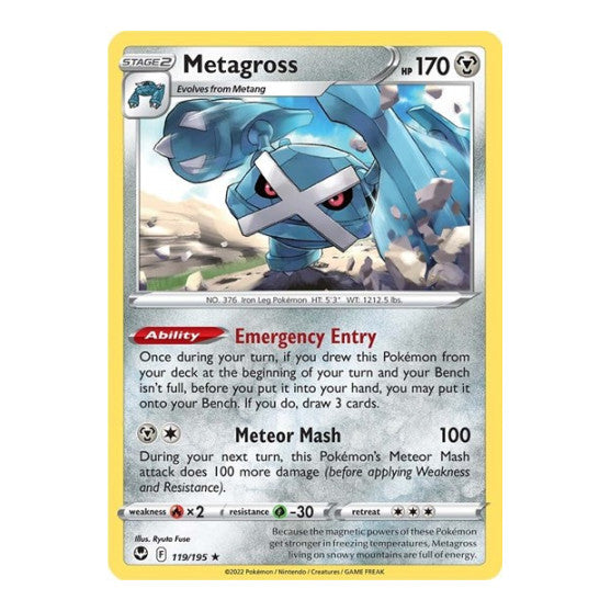 Metagross (SWSH12) #119/195 Holo Rare (Reverse Holofoil Heavily Played) SWSH12: Silver Tempest Pokemon: 2022