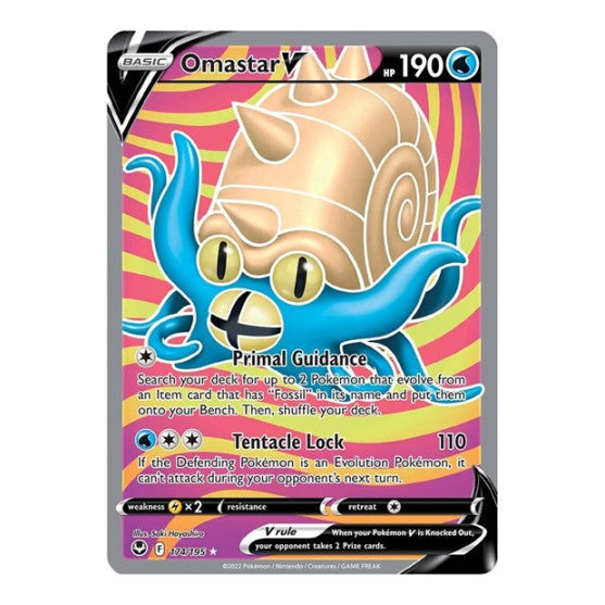 Omastar V (Full Art) (SWSH12) #174/195 Ultra Rare (Holofoil Near Mint) SWSH12: Silver Tempest Pokemon: 2022