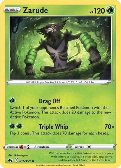Zarude (CRZ) #016/159 Holo Rare (Reverse Holofoil Moderately Played) SWSH: Crown Zenith Pokemon: 2023