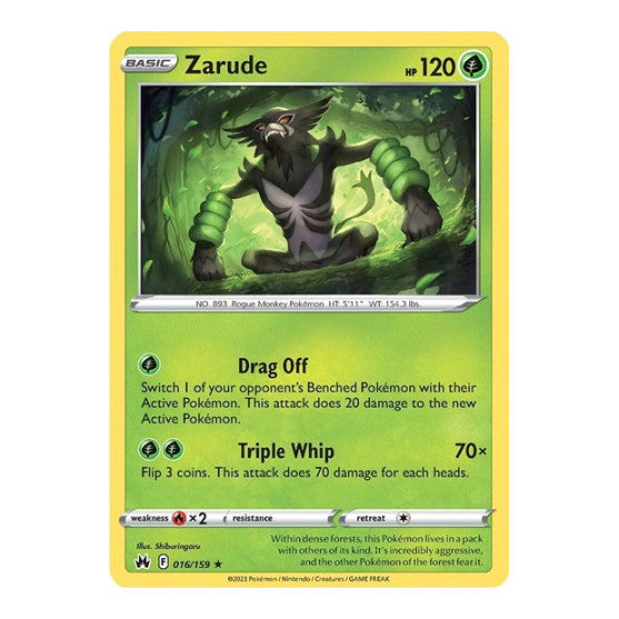 Zarude (CRZ) #016/159 Holo Rare (Reverse Holofoil Moderately Played) SWSH: Crown Zenith Pokemon: 2023