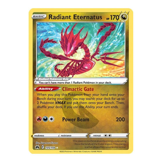 Radiant Eternatus (CRZ) #105/159 Radiant Rare (Holofoil Near Mint) SWSH: Crown Zenith Pokemon: 2023
