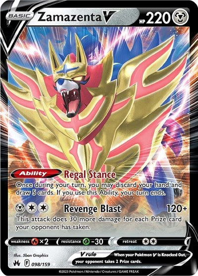 Zamazenta V (CRZ) #098/159 Ultra Rare (Holofoil Near Mint) SWSH: Crown Zenith Pokemon: 2023