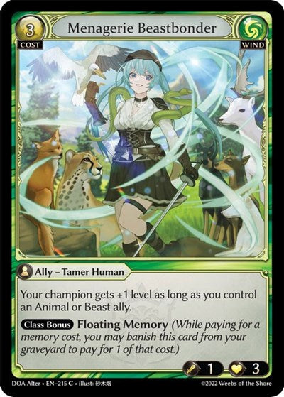 Menagerie Beastbonder (DOA Alter) #215 Common (Lightly Played) Dawn of Ashes Alter Edition Grand Archive TCG: 2023