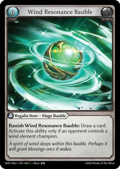 Wind Resonance Bauble (DOA Alter) #060 Uncommon (Lightly Played) Dawn of Ashes Alter Edition Grand Archive TCG: 2023