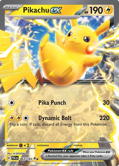 Pikachu ex (PAL) #063/193 Double Rare (Holofoil Near Mint) SV02: Paldea Evolved Pokemon: 2023