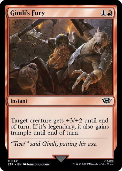 Gimlis Fury (LTR) #131 Common (Lightly Played) Universes Beyond: The Lord of the Rings: Tales of Middle-earth Magic: The Gathering: 2023