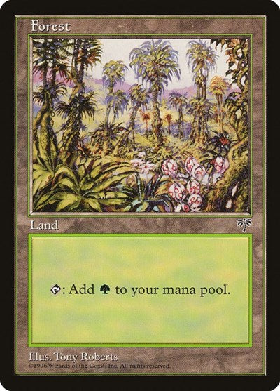 Forest Pink Flowers Right (MIR) #347 Land Mirage Magic: The Gathering: 1996