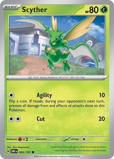 Scyther (OBF) #004/197 Common (Reverse Holofoil Moderately Played) SV03: Obsidian Flames Pokemon: 2023