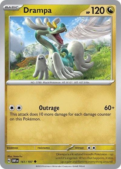 Drampa (OBF) #161/197 Uncommon (Reverse Holofoil Moderately Played) SV03: Obsidian Flames Pokemon: 2023